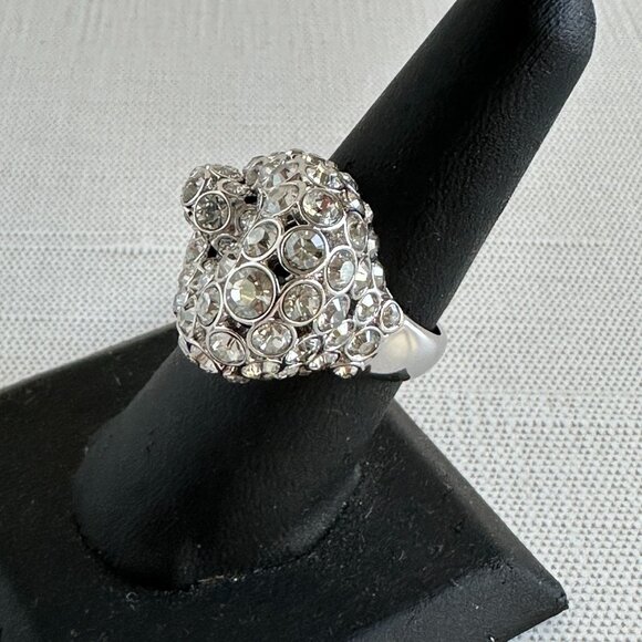 Swarovski Crystal Dome Ring, Rhodium-Plated Swirl Statement Ring, Size 8 - Picture 3 of 15